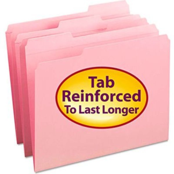Smead Smead® File Folders, 1/3 Cut, Reinforced Top Tab, Letter, Pink, 100/Box 12634